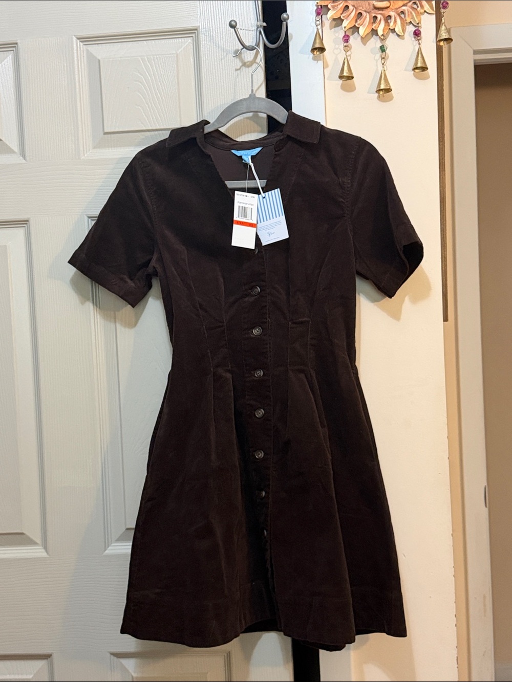 Draper James Dark Brown Short-Sleeve Button-Front Mini Dress